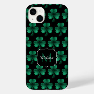 Emerald Green Glitzern Kleeblatt Black Monogram Case-Mate iPhone 14 Plus Hülle