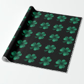 Emerald Green Glitzern Kleeblatt Closed Black Geschenkpapier (Ungerollt)