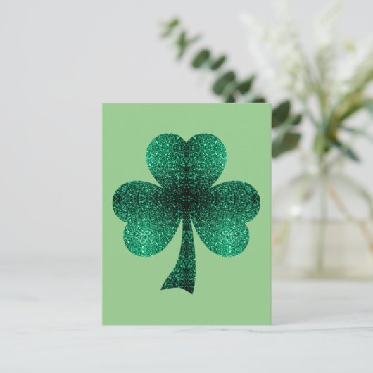 Emerald Green Glitzern Kleeblatt Clover Postkarte (Stehend Vorderseite)