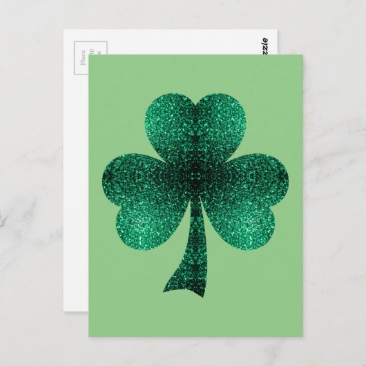 Emerald Green Glitzern Kleeblatt Clover Postkarte (Vorne/Hinten)