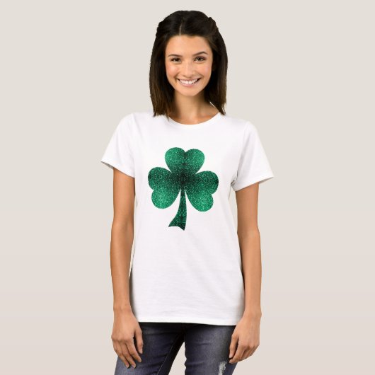 Emerald Green Glitzern Kleeblatt Clover St Pat Day T-Shirt (Vorne ganz)