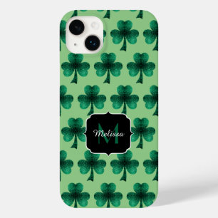 Emerald Green Glitzern Kleeblatt Custom Monogram Case-Mate iPhone 14 Plus Hülle