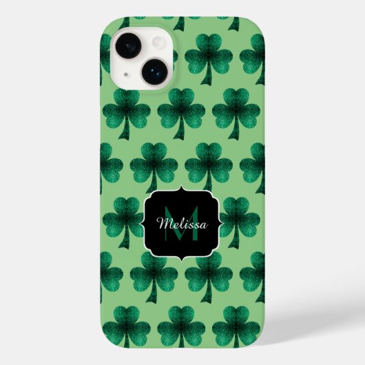 Emerald Green Glitzern Kleeblatt Custom Monogram Case-Mate iPhone Hülle (Rückseite)
