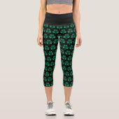 Emerald Green Glitzern Kleeblatt schwarz Capri Leggings (Vorderseite)