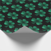 Emerald Green Glitzern Kleeblatt schwarz Geschenkpapier (Ecke)