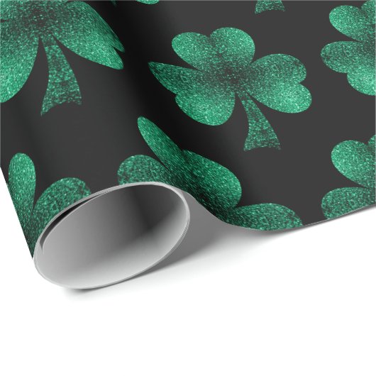 Emerald Green Glitzern Kleeblatt schwarz Geschenkpapier (Rolleneckpunkt)