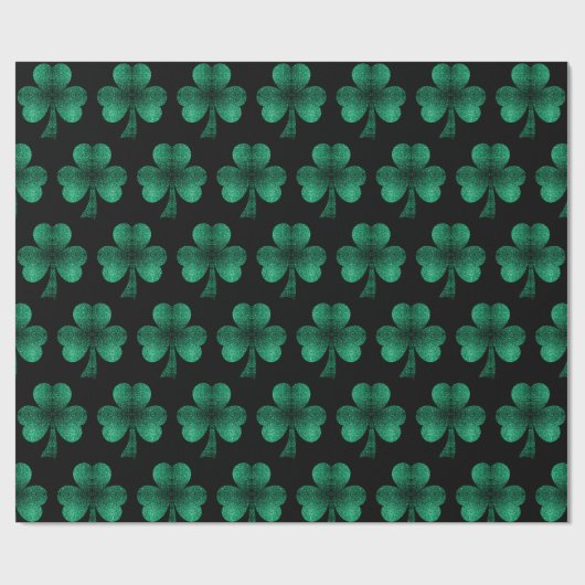 Emerald Green Glitzern Kleeblatt schwarz Geschenkpapier (Flach)