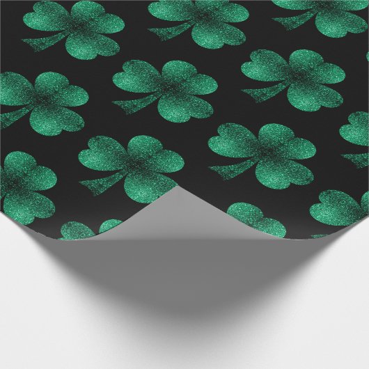 Emerald Green Glitzern Kleeblatt schwarz Geschenkpapier (Ecke)