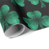 Emerald Green Glitzern Kleeblatt schwarz Geschenkpapier (Rolleneckpunkt)