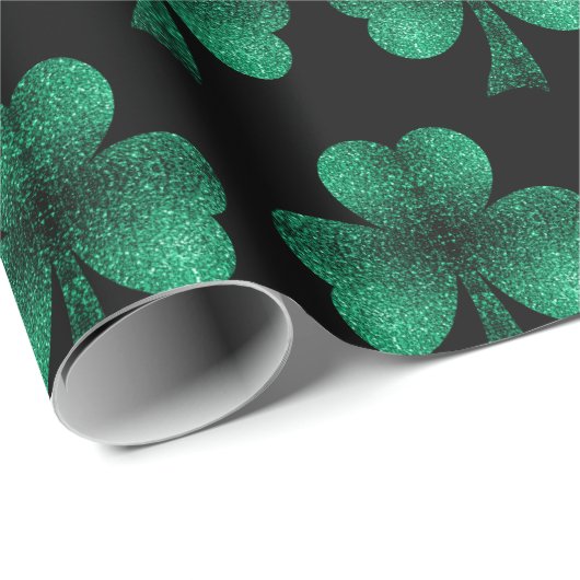 Emerald Green Glitzern Kleeblatt schwarz Geschenkpapier (Rolleneckpunkt)