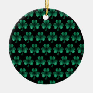 Emerald Green Glitzern Kleeblatt schwarz Keramik Ornament