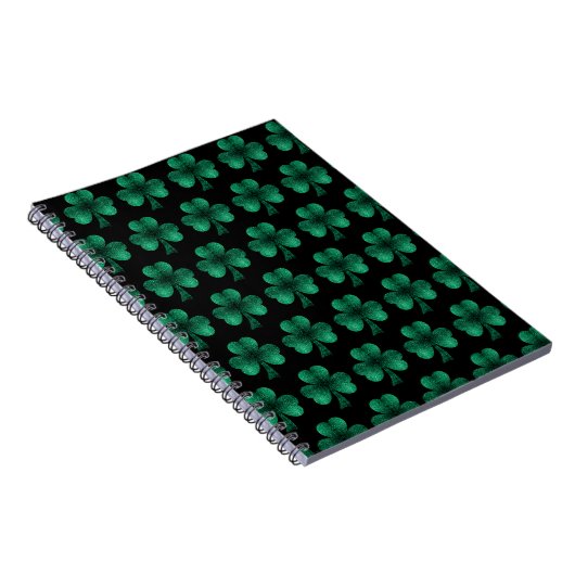 Emerald Green Glitzern Kleeblatt schwarz Notizblock (Rechte Seite)