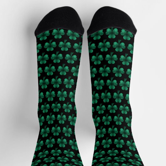 Emerald Green Glitzern Kleeblatt schwarz Socken (Oben)