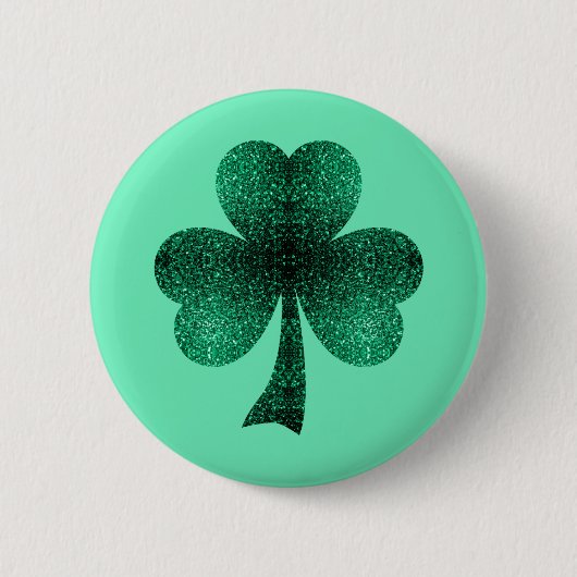Emerald Green Glitzern Kleeblatt Türkis Button (Vorderseite)