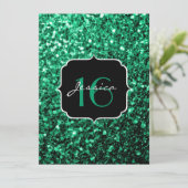 Emerald Green Glitzern Sweet 16 Einladung (Stehend Vorderseite)