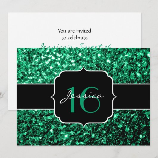 Emerald Green Glitzern Sweet 16 Einladung (Vorne/Hinten)