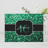 Emerald Green Glitzern Sweet 16 Einladung (Stehend Vorderseite)