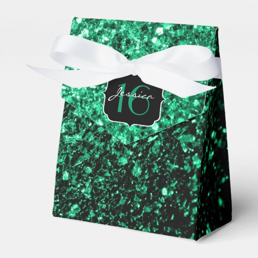 Emerald Green Glitzern Sweet 16 Gefälligkeitsbox Geschenkschachtel (Vorderseite)