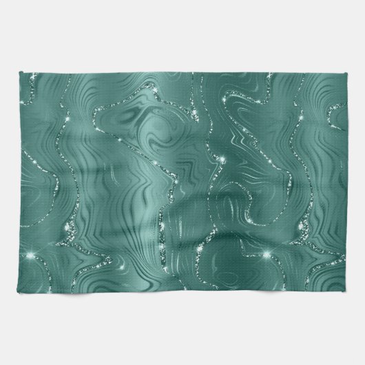 Emerald Green Glitzy Marble Geschirrtuch (Horizontal)