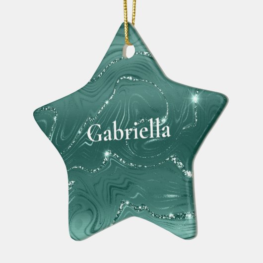 Emerald Green Glitzy Marble Keramik Ornament (Links)