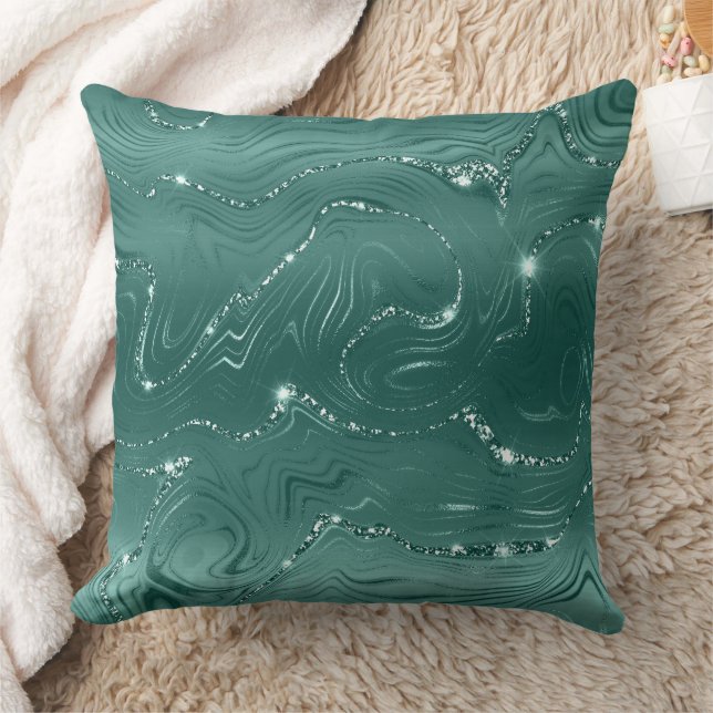 Emerald Green Glitzy Marble Kissen (Decke)