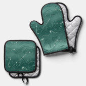 Emerald Green Glitzy Marble Ofenhandschuh & Topflappen-Set (Vorderseite/Rückseite)