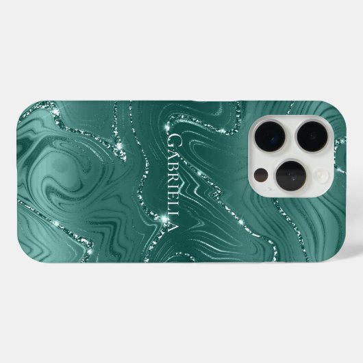 Emerald Green Glitzy Marble Personalisiert Case-Mate iPhone Hülle (Rückseite (Horizontal))