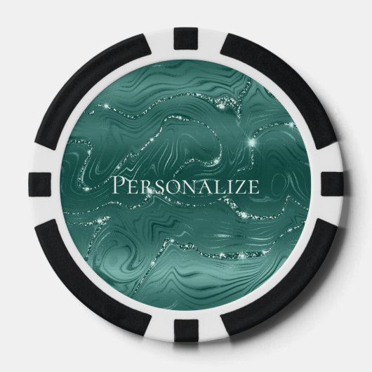 Emerald Green Glitzy Marble Personalisiert Pokerchips (Vorderseite)