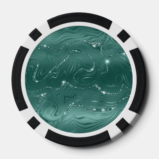 Emerald Green Glitzy Marble Personalisiert Pokerchips (Rückseite)