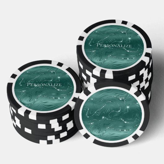 Emerald Green Glitzy Marble Personalisiert Pokerchips (Stapel)
