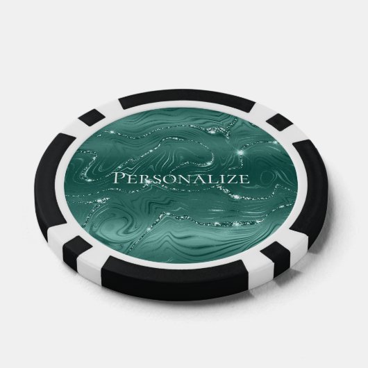 Emerald Green Glitzy Marble Personalisiert Pokerchips (Einzeln)
