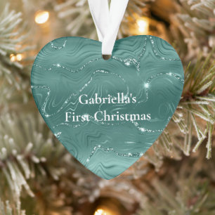 Emerald Green Glitzy Marble Personalisierte Weihna Ornament