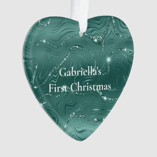 Emerald Green Glitzy Marble Personalisierte Weihna Ornament (Vorderseite)