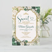 Emerald Green & Gold 16 . Geburtstag Birthday Crow Einladung (Stehend Vorderseite)