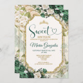 Emerald Green & Gold 16 . Geburtstag Birthday Crow Einladung (Vorne/Hinten)