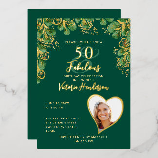 Emerald Green & Gold 50 & Fabulous Geburtstag Folieneinladung