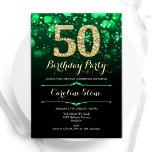 Emerald Green Gold 50. Geburtstag Einladung<br><div class="desc">50. Geburtstagsfeier Einladung. Elegantes smaragdgrün und schwarz Design mit Imitaten Glitzer Gold. Mit stilvollen Diamanten,  Bokeh-Leuchten und Skript-Schriftart. Männer oder Frauen laden ein. Ideal für eine stilvolle Geburtstagsparty. Personalisieren Sie Ihre persönlichen Daten. Nachricht,  wenn Sie weitere Anpassungen benötigen. Gedruckte Zazzle Einladungen oder Sofortdownload digitalen druckbaren Vorlage.</div>