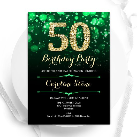 Emerald Green Gold 50. Geburtstag Einladung