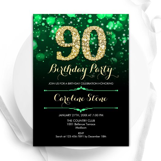 Emerald Green Gold 90. Geburtstag Einladung