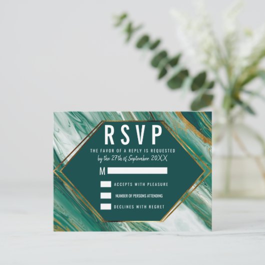 Emerald Green Gold Abstrakt Agate Marble UAWG Einladungspostkarte (Stehend Vorderseite)