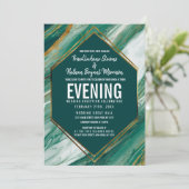 Emerald Green Gold Abstrakt Agate Marmor Empfang Einladung (Stehend Vorderseite)