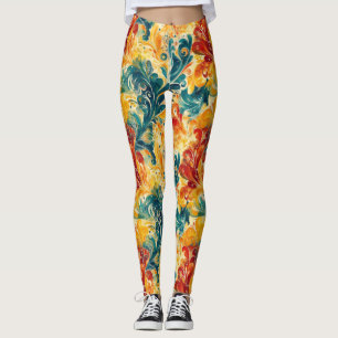 Emerald Green & Gold Abstrakt Paisley Blätter (3) Leggings