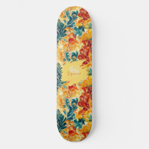 Emerald Green & Gold Abstrakt Paisley Blätter (3) Skateboard