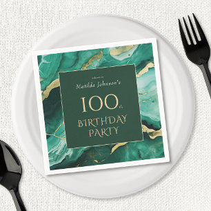 Emerald Green Gold Agate 100. Geburtstagsparty Serviette