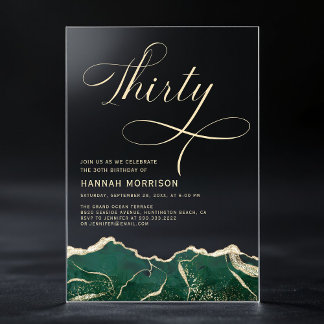 Emerald Green Gold Agate 30. Geburtstag Acryleinladungen