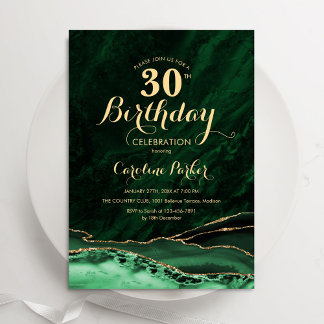 Emerald Green Gold Agate 30. Geburtstag Einladung