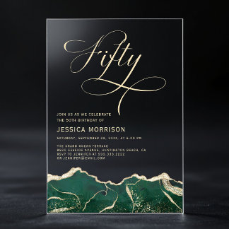 Emerald Green Gold Agate 50. Geburtstagsparty Acryleinladungen