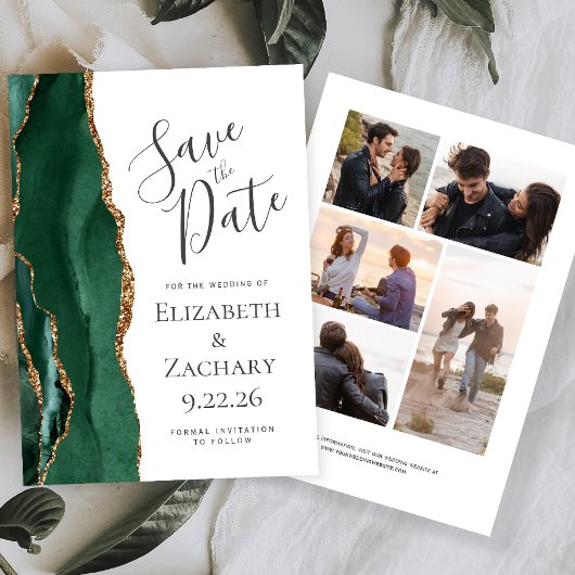 Emerald Green Gold Agate 5-Foto Save the Date
