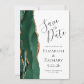 Emerald Green Gold Agate 5-Foto Save the Date (Vorderseite)