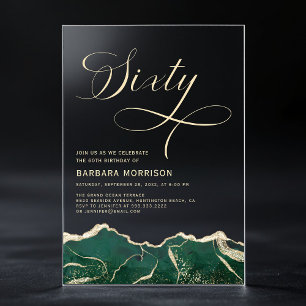 Emerald Green Gold Agate 60. Geburtstagsparty Acryleinladungen